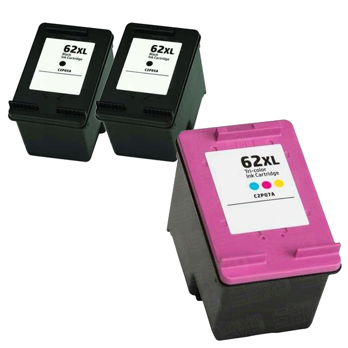 Renewable HP 62XL 3/Pack Black/Tricolor High Yield Ink Cartridges