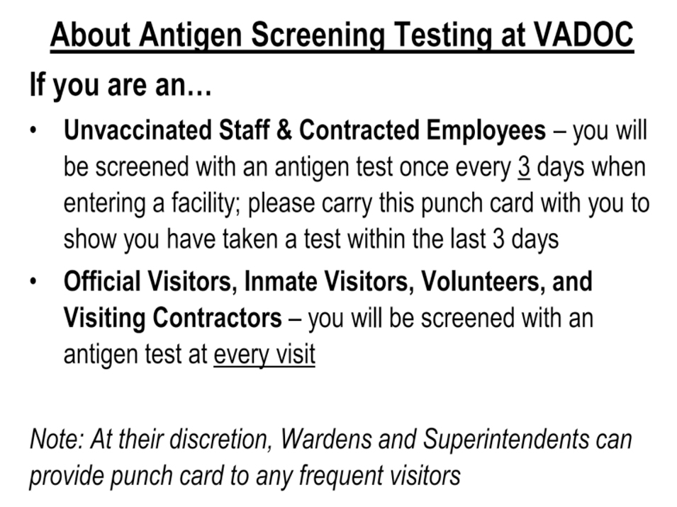 Antigen Screening Test Punch Card